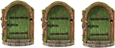 3Pcs Green Fairy Door Wooden Miniature Fairy Garden Doors Outdoor Mini Fairy Gnome House Accessories for Tree Trunk Ornaments Garden Miniatures,Ga...
