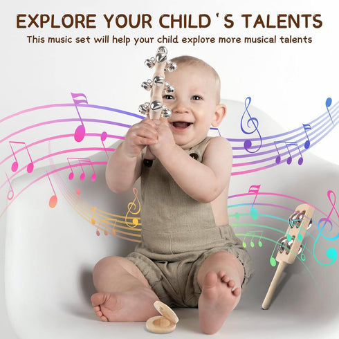 6PCS Musical Instruments for Kids Toddler Natural Wooden Percussion Toy Sets Preschool Education Music Instruments Present for Birthday Christmas ...