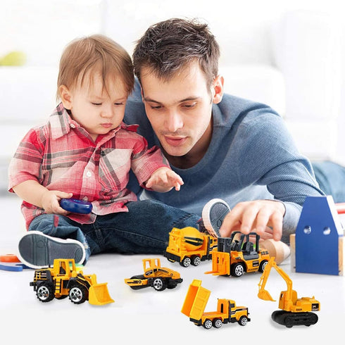 BenRich 6 Pcs Mini Die Cast Car Set 1/64 Scale Alloy Construction Trucks - Dump Truck, Excavator, Forklift, Road Roller, Bulldozer, Mixer Truck - ...