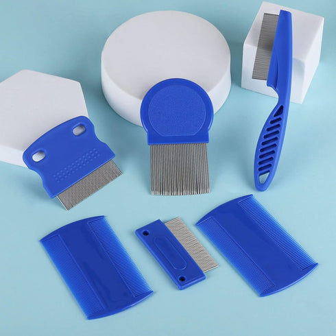 6 Pack Flea Lice Comb for Dogs Cats, Pet Tear Stain Remover Grooming Comb with Rounded Metal Teeth for Small, Medium & Large Pets, Blue...