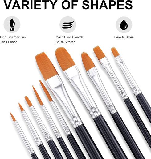 GOTIDEAL Paint Brush Set, 10 Pcs Round Pointed Tip, Small Nylon Hair Brushes for Acrylic, Oil and Gouache?Body, Face Nail Art and Rock Painting, P...