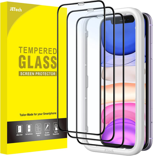 JETech Full Coverage Screen Protector for iPhone 11/XR 6.1-Inch, Black Edge, Tempered Glass Film with Easy Installation Tool, Case-Friendly, HD Cl...
