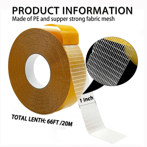 Extra Strong Double Sided Fabric Tape Heavy Duty for Clothes,Double Stick Fabric Tape for Carpet/Clothing 1inch x 66FT(20m) High Stickness Strong ...