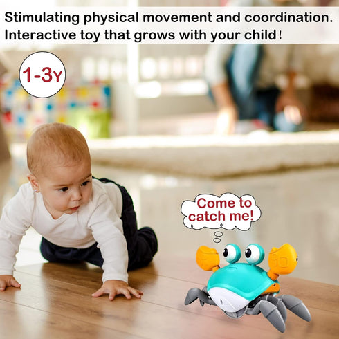 Crawling Crab Baby Toy,Tummy Time Baby Toys with Music and LED Light Will Automatically Avoid Obstacles,Build in Rechargeable Battery for Toddler ...