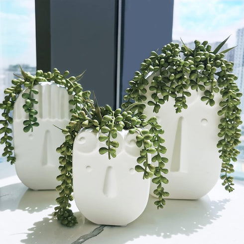 Supla 4 pcs Artificial Hanging Succulents Faux Burro's Tail Picks Trailing String of Pearls Succulent Greenery Sprays 13.4" L for Basket Planter C...