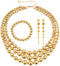 4-5PCS Gold Silver Beaded Necklace Exaggerated Long Dangle Earrings Bracelet Rings Jewelry Set for Women,Chunky Teardrop Ball Stackable Choker Nec...