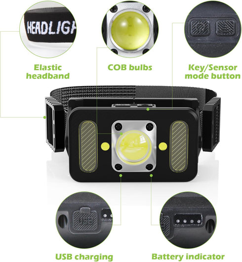 LED Rechargeable Headlamp with Motion Sensor, 8 Light Modes, White Red Light, 1000 Lumen Water Resistant High-Performance Head Light for Outdoors,...