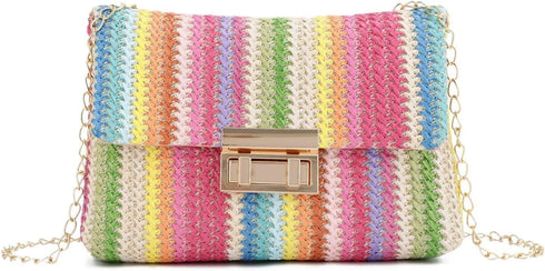 Striped Straw Clutch Purse for Women Colorful Woven Shoulder Bag Summer Crossbody Purses...