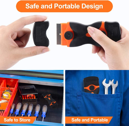 2PACK Razor Blade Scraper, 2-in-1 Scraper Tool with 12Pcs Plastic Blades and 7Pcs Metal Blades, Multi-Purpose Cleaning Razor Scraper for Decals, S...
