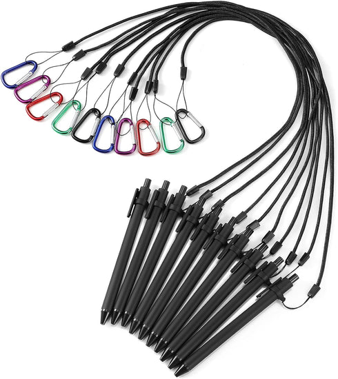 30 Sets Leash Pen Silicone Lanyard 24'' Spring Snap Hook Safety Neck Strap Pen with Refills for Notebook(Black)...