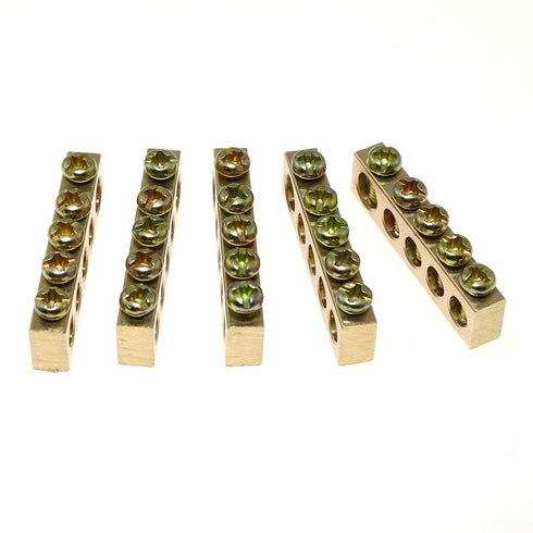 5pcs Electrical Wire Screw Terminal Ground Brass Grounding Bars 5 Positions Terminal Ground Bar, Yellow...