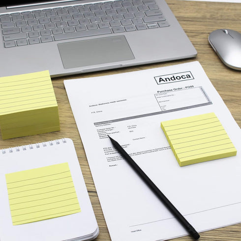 Lined Sticky Notes, 3x3 Inch, 600 Sheets Self-Stick Notes, Easy to Post for School, Office, Notebook, Pastel Yellow Color, 100 Sheets/Pad...