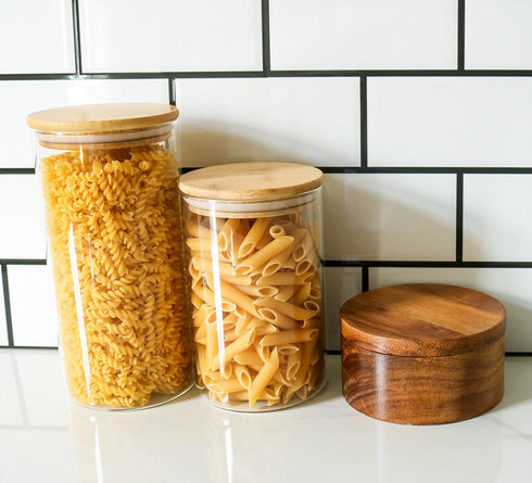 Multi-Use Spice Box, Acacia Wood Salt and Pepper Cellar with Magnetic Swivel Lid and Mini Spoons, 2-Compartment Container, Kitchen decor, 4.76"...