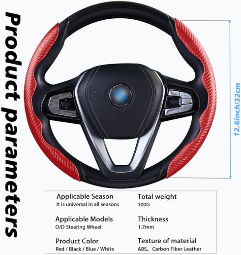 WOCOCN Steering Wheel Cover,Carbon Fiber Car Steering Wheel Cover with Non-Slip Lining,Universal Fit Most of Car Interior Accessories (Red)...