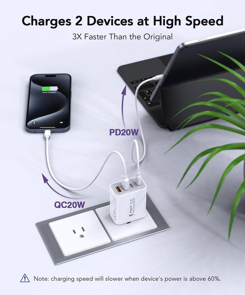 40W USB C Charger Block, 2-Pack 4-Port Type C Fast Charging Brick Dual PD&QC Wall Plug Adapter Compatible for iPhone 15/15 Pro/ 15 Pro Max/14/13/1...