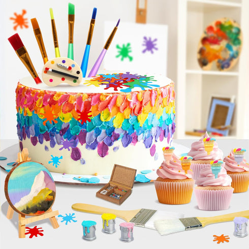 RAYNAG 32 Pieces Art Cake Topper Paint Cake Decorations Art Birthday Party Decorations Paint Party Supplies Paint Splatter Party Supplies for Chil...