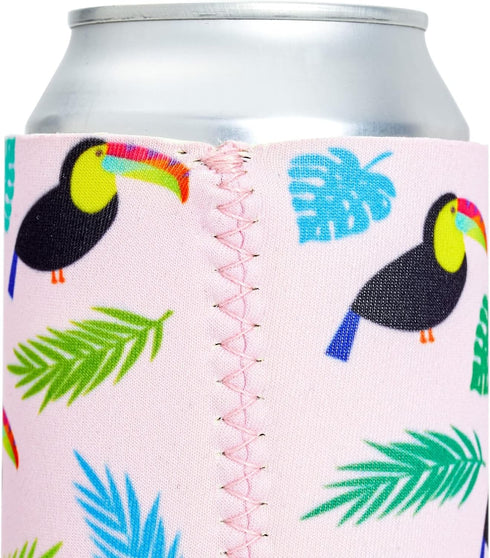 BLUE PANDA Neoprene Can Cooler Sleeves Summer Gift for Teacher - 12-Pack 4 Tropical Designs 2.5 x 4 In Fits 12 Oz - Insulating Summer Drink Cozy -...