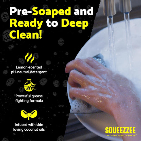 Squeezzee Soap Filled Scrubber Sponges 2-Pack - Non Scratch Scrubbing Sponge with Built-in Dishwashing Liquid Dish Soap, Double Sided Kitchen Clea...