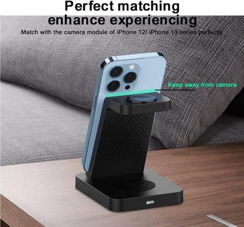 3 in 1 15W Dual Coils Wireless Charging Station, Compatible with iPhone 15/14//13/12/11/X/8 Series,Watch Series 8/7/6/SE/5/4,AirPods 3/2/Pro,and A...