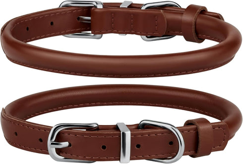 BRONZEDOG Rolled Leather Dog Collar for Small Medium Large Dogs with QR ID Tag (XS: 9-11 Inch, Chocolate Brown)...