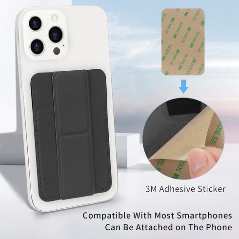 WWW Card Holder with Stand for Back of Phone,Secure Stick on Wallet,PU Leather Credit Cards Holder for Cell Phone with 3M Adhesive Sticker for Sma...