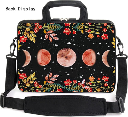 13" 13.3" Laptop Sleeve chromebook case Adjustable Shoulder Strap with Handle Accessory Pocket (Flowers Moon)...