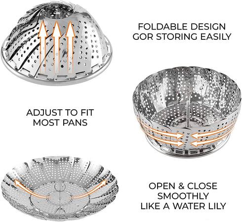 Collapsible Vegetable Steamer - Stainless Steel Basket for Instant Steam Pot for Veggie Fish Seafood Perforated Folding Steamers Insert Rack Metal...