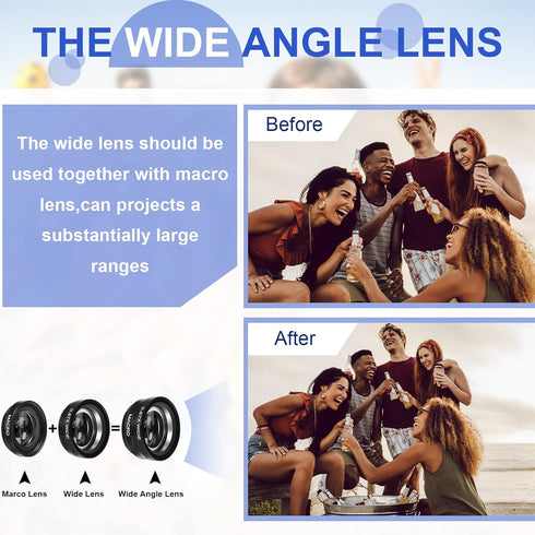 2 Pack Universal 3 in 1 Camera Lens Kit Phone Camera Lens Clip Fisheye Lens Macro Lens Wide Angle Lens Cell Phone Lens Attachments Compatible with...
