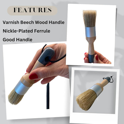 Chalk Wax Paint Brush – 2 PCs 1 Flat Paint Brushes for Furniture Painting 1 Round Chalk Wax – Bristle Paint Brushes Set Suitable with Any Chalk Pa...
