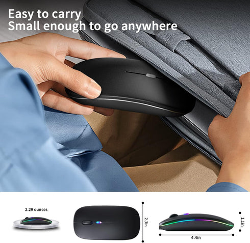 Wireless Bluetooth Mouse, Rechargeable LED Dual Mode Mouse (Bluetooth 5.2 and USB Receiver) Portable Silent Mouse,for Laptop/Desktop/Tablet(Black)...