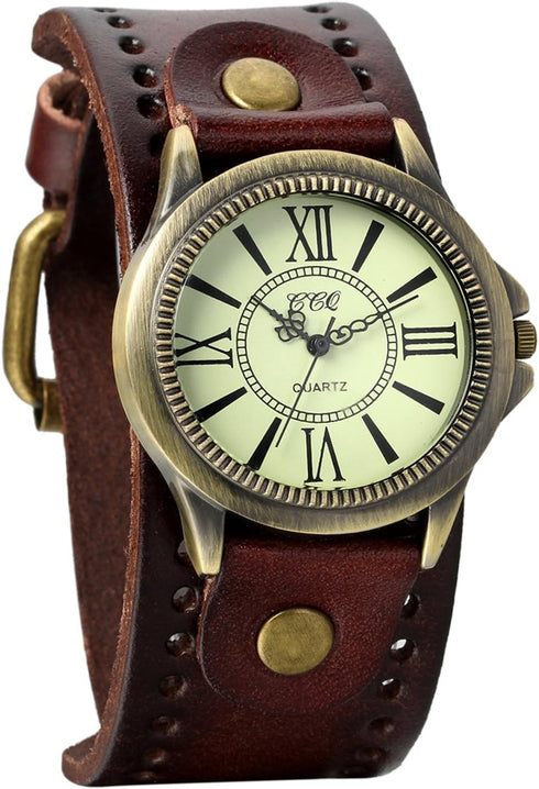 Avaner Vintage Bronze Leather Watches: Retro Steampunk Wide Cuff Analog Quartz Wrist Watches for Men and Women...