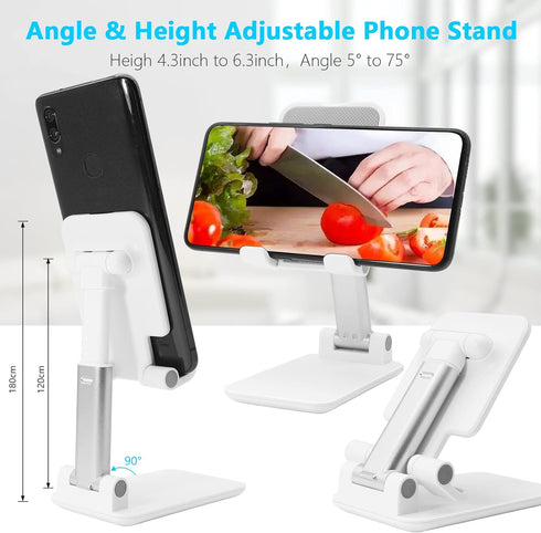 Cell Phone Stand, Folding Desktop Phone Stand, Angle Height Adjustable Mobile Phone Holder for Desk, Office, Tablet Stand Compatible with All Phon...