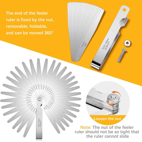 32 Blades Stainless Steel Feeler Gauge, Metric and Imperial Gap Measuring Tool Width and Thickness Feeler Gage Gauge for Spark Plug, Valve Adjustm...