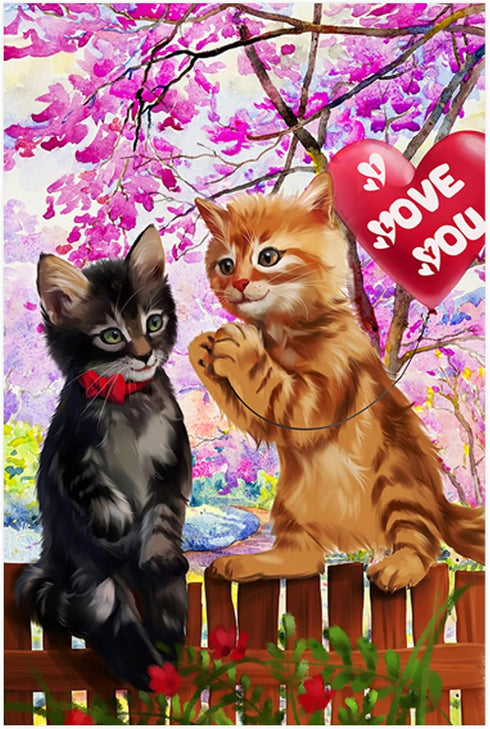 Texupday Cute Cats kitty With Love Heart Balloon Fence Decoration Valentine's Day House Flag Outdoor Wedding Yard Flag 28" x 40"...