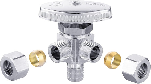 (Pack of 2) EFIELD Dual Outlet Angle Stop Valve, 1/2" Pex-b Crimp Connection Inlet x (3/8 inch x 3/8 inch) Compression Outlet...