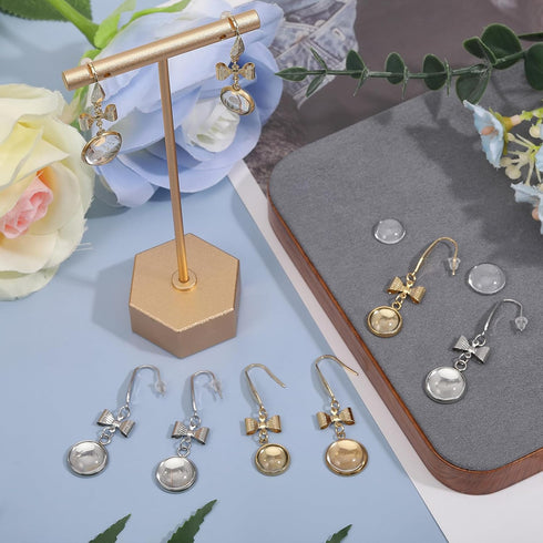 CHGCRAFT 8Pairs 4Styles Earrings Wire Hooks Blanks DIY Earring Making Kits Including Bowknot with Flat Round Transparent Glass Cabochons and Plast...
