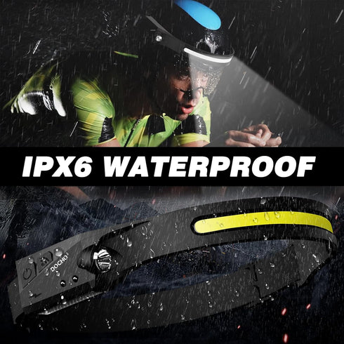 Rechargeable Headlamp, 230° Wide Beam Head Lamp, Motion Sensor LED Headlights, 5 Modes Headlamps for Adults, Bright Head Lights for Forehead, Hard...