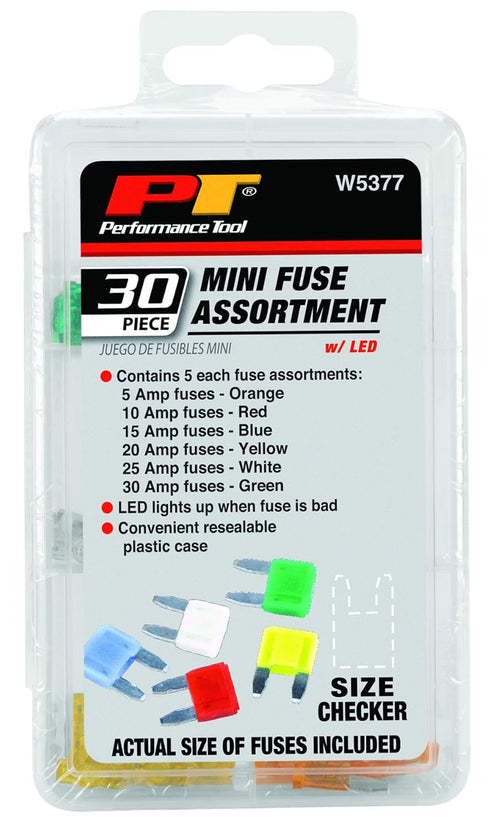 Performance Tool W5377 Mini Fuse Assortment, 30-Piece...