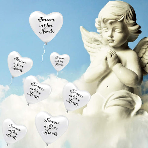 60 Pieces Memorial Balloons Funeral Hearts Shape Remembrance Latex Balloons with 2 Rolls White Ribbons for Rfuneral, Condolence, Funeral, Annivers...