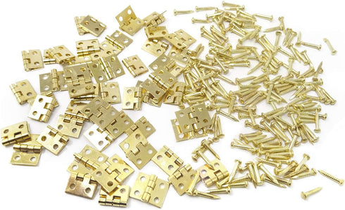 Honbay 50PCS Miniature Dollhouse Hinges Jewelry Box Tiny Hardware Accessories with 200PCS Screws (Gold)...