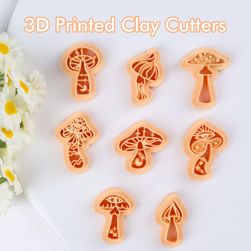 Puocaon Mystic Boho Clay Earring Cutters - 8 Pcs Mystic Mushroom Clay Cutters for Polymer Clay Jewelry Making, Celestial Polymer Clay Cutters for ...