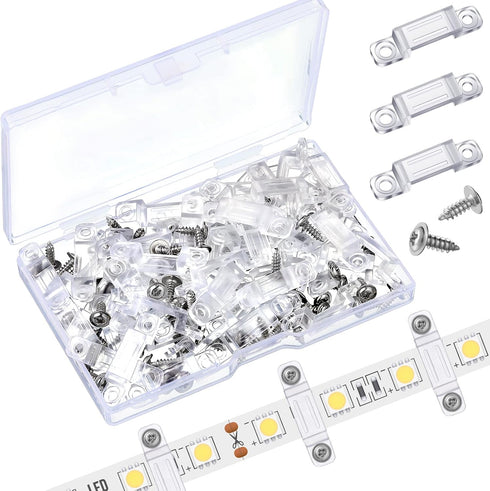 Qunclay 300 Pack Strip Light Mounting Brackets LED Clear Clips Outdoor Fixed Clips LED Tape Clamp with Screws for 12 mm Wide IP67/68 Strip Lights ...