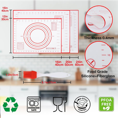 Silicone Pastry Mat 2 Pack Non Stick Baking Mat with Measuremenst 16" x 12" Small Non Slip Silicone Baking Mat for Fondant/Rolling Dough/Pie Crust...