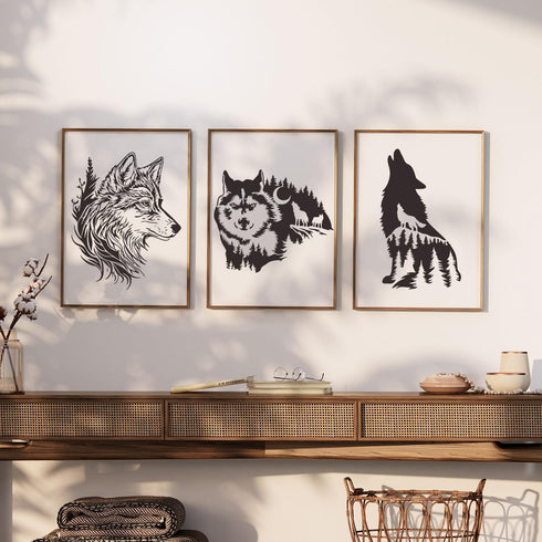 Wolf Stencils for Painting Animal Stencils for Wood Burning 12inch Forest Mountain Tree Stencil Wildlife Hunting Template for Wood Crafts Wall Can...