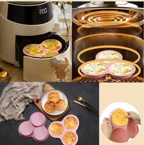 Siliocne Air Fryer Egg Mold 4 INCH Jumbo Silicone Muffin Top Pan Egg Mould for Breakfast Sandwiches Air Fryer Baking Pan 4 Pack...