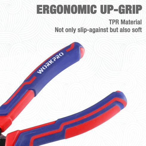WORKPRO Premium 8” Needle Nose Pliers, Paper Clamp Precision, Heavy-Duty CRV Steel, Large Soft Grip with Wire Cutter, Long Nose Cutting Pliers, W0...