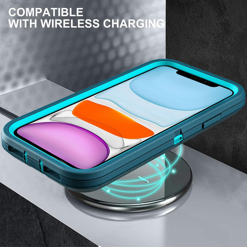for iphone 11 Case, Military Grade 3 in 1 Heavy Duty Shockproof/Drop Proof/Dust Proof Case with 2Pcs Tempered Glass Screen Protector (Blue/Turquoi...