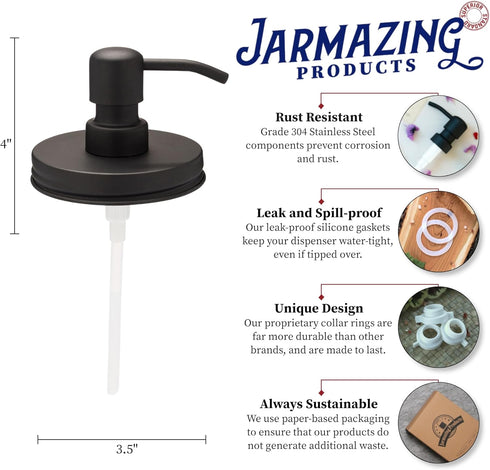 Jarmazing Products Wide Mouth Black Mason Jar Soap Dispenser Lids - One Pack - for All Wide Mouth Canning Jars...