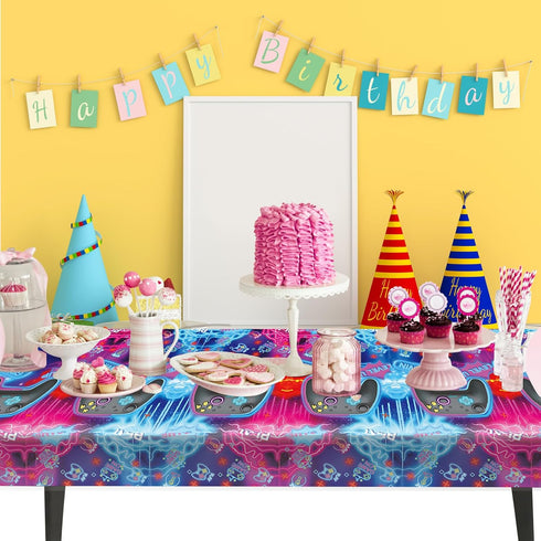 3pcs Video Game Tablecloth, Game Theme Birthday Decorations Supplies, Plastic Tablecloth, Rectangular Racetrack Tablecloth, Gamer TableCovers for ...