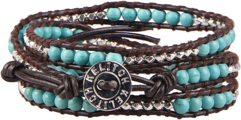 KELITCH Turquoise Bracelets Mother of Pearl Silver Mix Beaded 3 Wrap Bracelet Handmade New Cuff Jewelry...